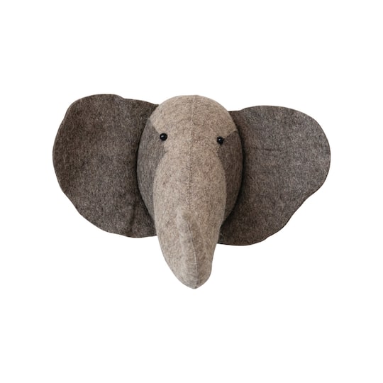 16&#x22; Gray Handmade Wool Felt Elephant Head Wall Hanging